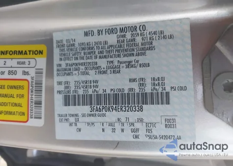 2014 Ford Fusion Titanium из США, поврежденный, VIN 3FA6P0K94ER320338